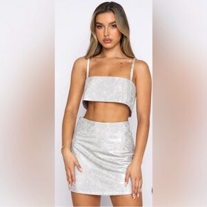 White Fox Silver Rhinestone Crop Top